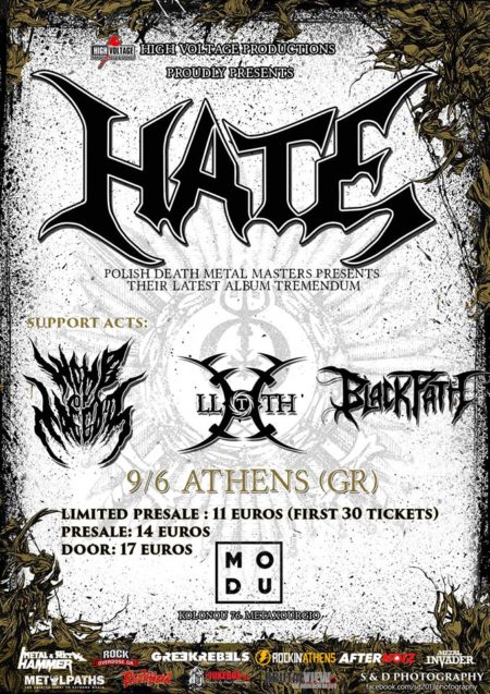 HATE: Θα εμφανιστούν στην Αθήνα μαζί με WOMB OF MAGGOTS, LLOTH & BLACK PATH