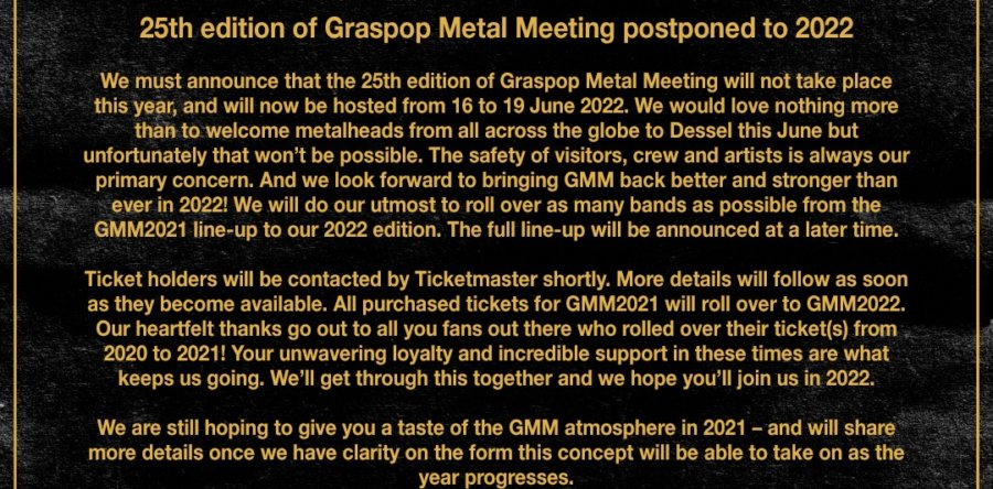 Graspop Metal Meeting: Ακυρώνεται για το 2021