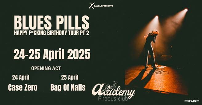 CASE ZERO (24/4) & BAG OF NAILS (25/4) ανοίγουν τις συναυλίες των BLUES PILLS στο Piraeus Club Academy