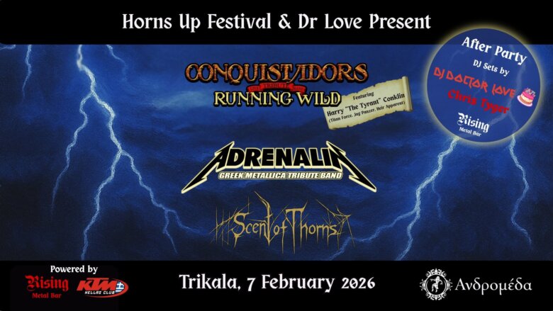 Ανταπόκριση: Conquistadors (Running Wild tribute band), Adrenaline (Metallica Tribute Band), Scent Of Thorns @ Ανδρομέδα, Τρίκαλα (07/02/2026)